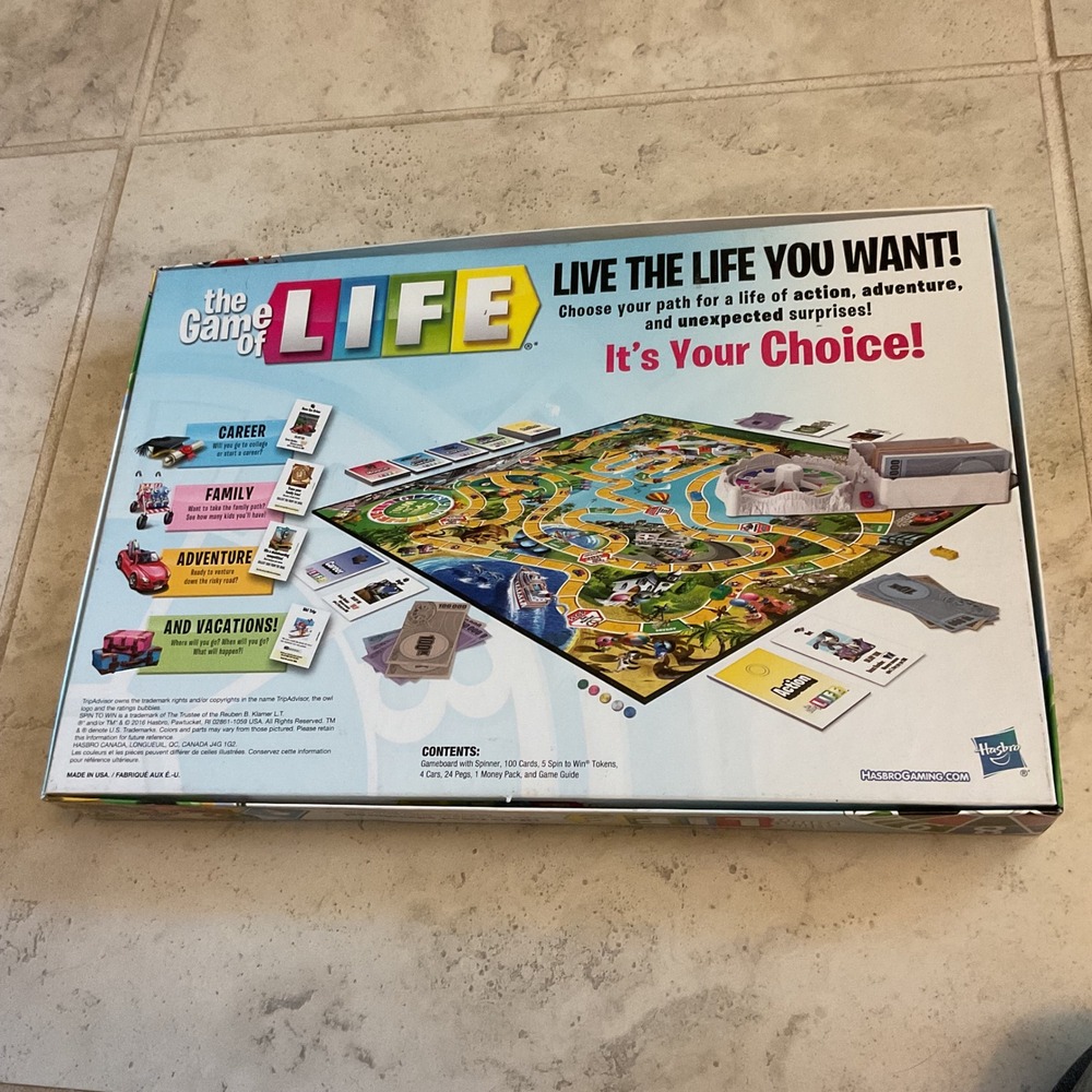 Hasbro Game of Life Board Game with TripAdvisor Vacation Cards C0161 Complete